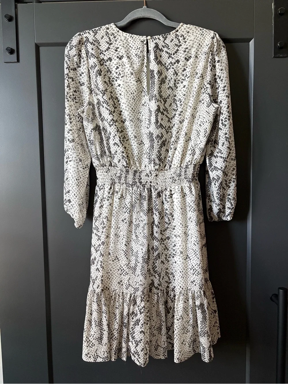 J. Crew Neutral Snake Print Long Sleeve Smocked Waist Dress